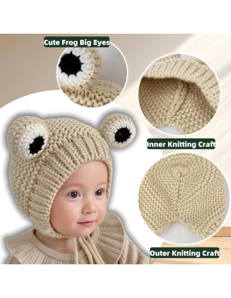 Gorro Beanie Rana Linda Tejido a Mano para Niños 46-52cm Gorro Beanie Rana Linda Tejido a Mano para Niños 46-52cm