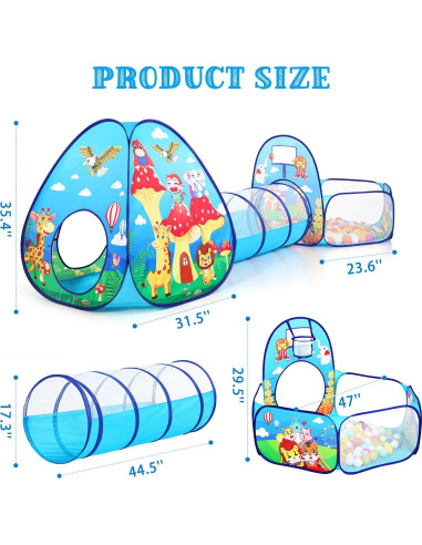 Carpa de Juego 3 Piezas para Niños con Túnel y Piscina