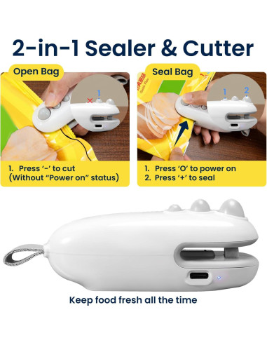 Mini Sello de Bolsas Recargable Tipo-C GXQSNOWEF Blanco