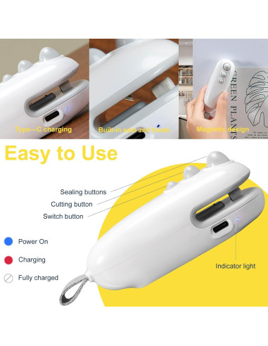 Mini Sello de Bolsas Recargable Tipo-C GXQSNOWEF Blanco