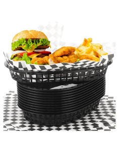 Cestas de Comida Rápida Uiifan 24 Pcs con Forros Deli 26.7x17.8cm