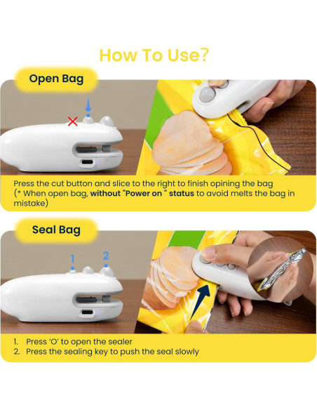 Mini Sello de Bolsas Recargable Tipo-C GXQSNOWEF Blanco Mini Sello de Bolsas Recargable Tipo-C GXQSNOWEF Blanco