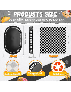 Cestas de Comida Rápida Uiifan 24 Pcs con Forros Deli 26.7x17.8cm 2