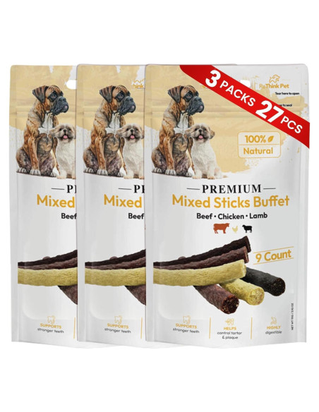 Palitos Masticables para Perros FIFO - Cordero, Pollo y Res, 27 Unidades