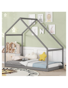 Cama Gemela Merax de Madera en Forma de Casa Gris 200x102cm