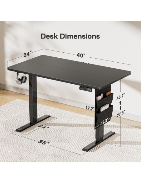 Escritorio de pie eléctrico Marsail TZESD6B-N1 40x24 negro Escritorio de pie eléctrico Marsail TZESD6B-N1 40x24 negro