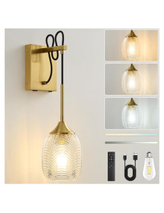 Aplique de pared recargable Shenzhen - Vidrio estriado dorado