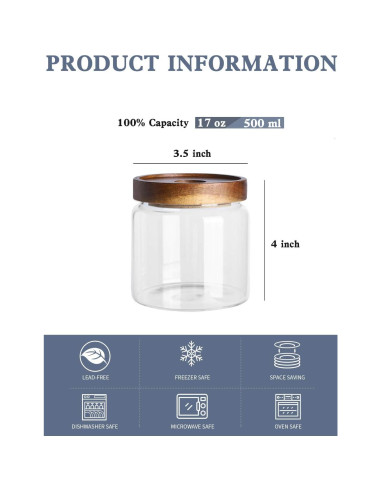 Juego de 6 tarros de vidrio herméticos Kanwone 500ml