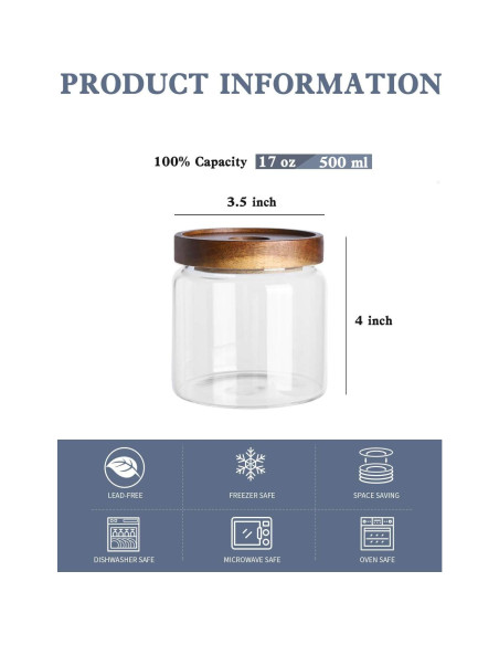 Juego de 6 tarros de vidrio herméticos Kanwone 500ml