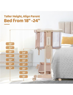 Cuna Lateral JOYMOR 4 en 1 Beige, 7 Alturas Ajustables 2
