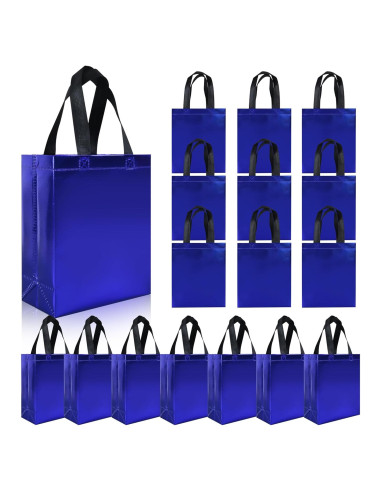 18 Bolsas de Regalo Pequeñas Brillantes Azules Cabzymx 20x10x25cm