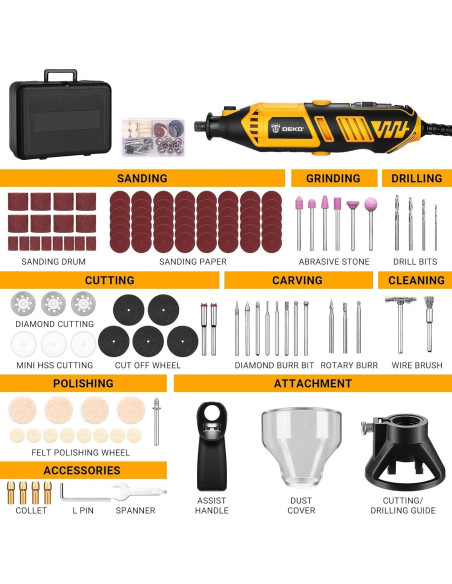 Kit de Herramientas Rotativas DEKOPRO 170W con 127 Accesorios
