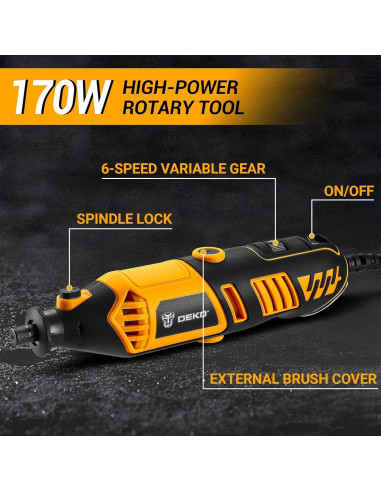 Kit de Herramientas Rotativas DEKOPRO 170W con 127 Accesorios