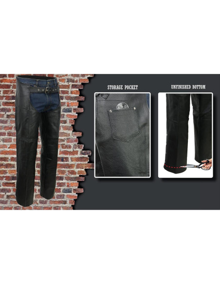 Chaps de Cuero Event EL1117BO Negro para Motocicleta - X-Pequeño