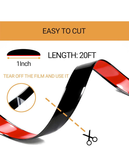 Moldura Lateral Automotriz PACIXU Negra Brillante 2.54cm x 6.1m