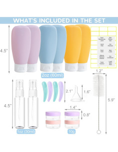 Juego de 20 Botellas de Viaje Dewsensi Aprobadas por TSA 2