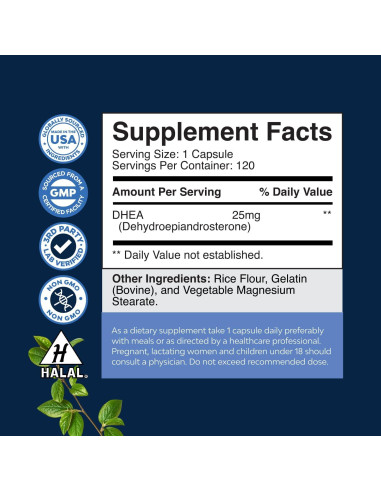 Suplemento DHEA 25mg Natures Craft - Equilibrio Hormonal 120 Cápsulas