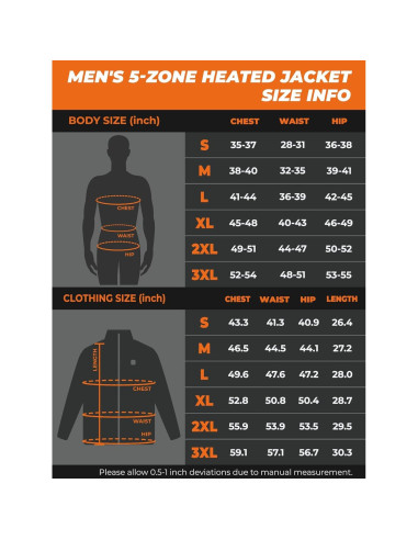 Chaqueta Calefaccionada ORORO Hombre 5 Zonas Calor USB-C