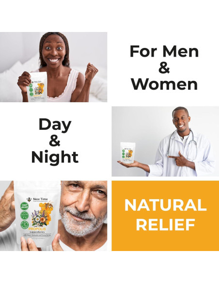 Supositorios Orgánicos de Propóleos New Time - Alivio Hemorroides 10 Unidades