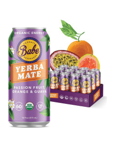 Babe Bebida Energética de Yerba Mate Orgánica 150mg Cafeína - Fruta de la Pasión, Naranja y Guayaba (12 x 473ml)