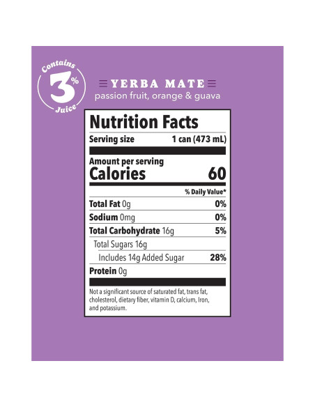 Babe Bebida Energética de Yerba Mate Orgánica 150mg Cafeína - Fruta de la Pasión, Naranja y Guayaba (12 x 473ml)
