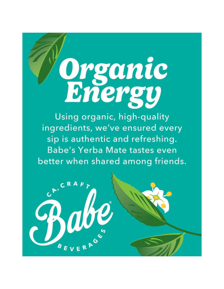 Babe Bebida Energética de Yerba Mate Orgánica 150mg Cafeína - Fruta de la Pasión, Naranja y Guayaba (12 x 473ml)