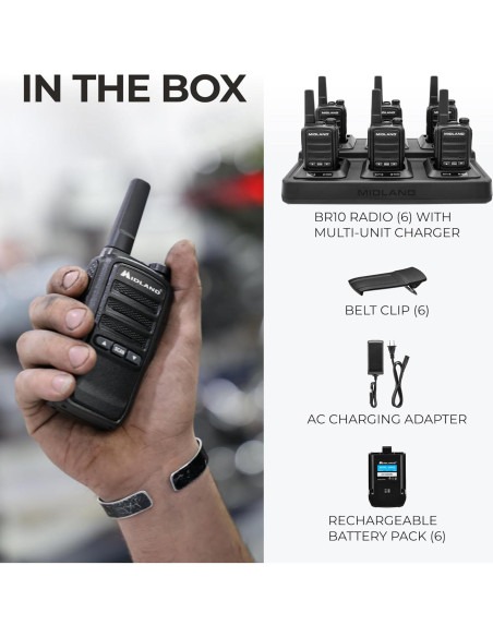 Walkie Talkies Midland BR10 FRS 2W Pack de 6 Recargables