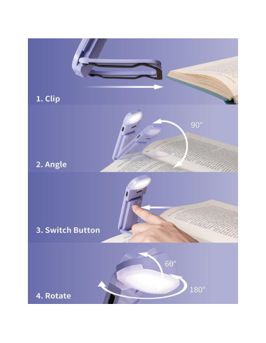 Luz de Libro Portátil Hamgader Púrpura con Brillo Ajustable