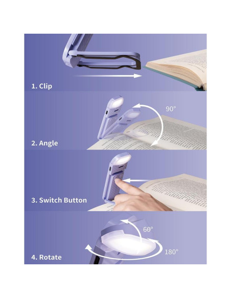 Luz de Libro Portátil Hamgader Púrpura con Brillo Ajustable