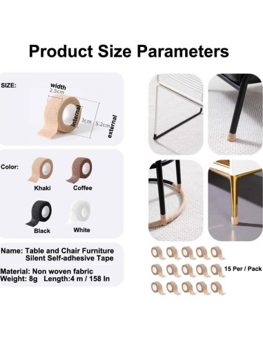 Paquete de 15 cintas protectoras para patas de sillas FENGZHISHUN 2.5 cm x 4 m