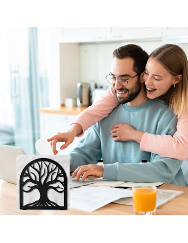 Porta Servilletas de Metal Negro Árbol de la Vida HAYLILUYOO