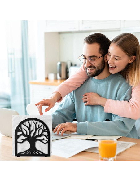 Porta Servilletas de Metal Negro Árbol de la Vida HAYLILUYOO