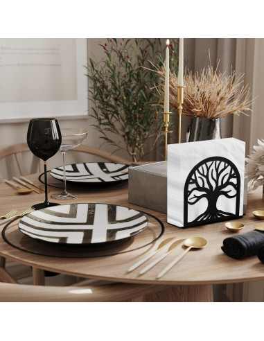 Porta Servilletas de Metal Negro Árbol de la Vida HAYLILUYOO