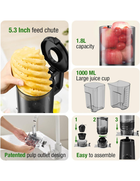 Exprimidor de Prensa Fría TUUMIIST TM-580SJ 300W Negro 1.7kg