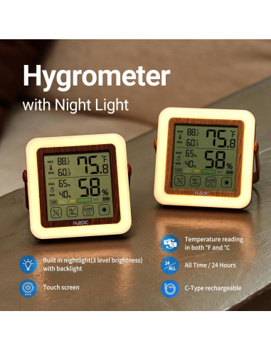 Higrómetro Digital HuBDIC HT-21 con Luz Nocturna y Monitor de Humedad