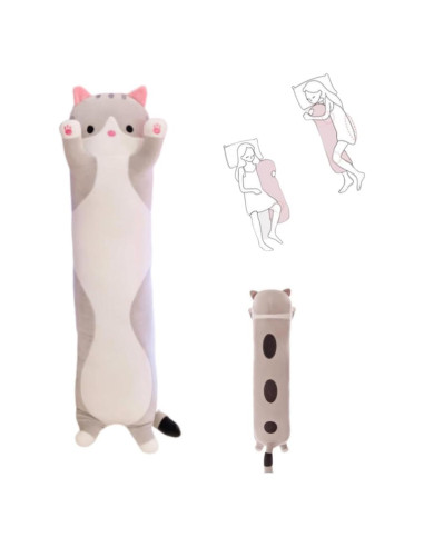 Almohada de Cuerpo de Gato de Peluche 110 cm Gris Genérico
