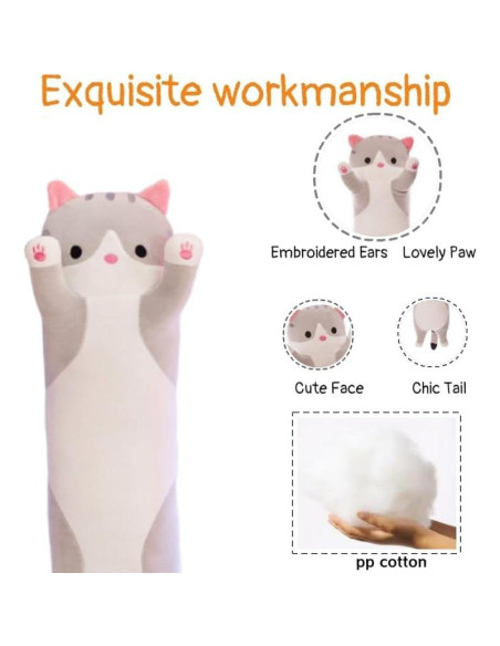 Almohada de Cuerpo de Gato de Peluche 110 cm Gris Genérico Almohada de Cuerpo de Gato de Peluche 110 cm Gris Genérico
