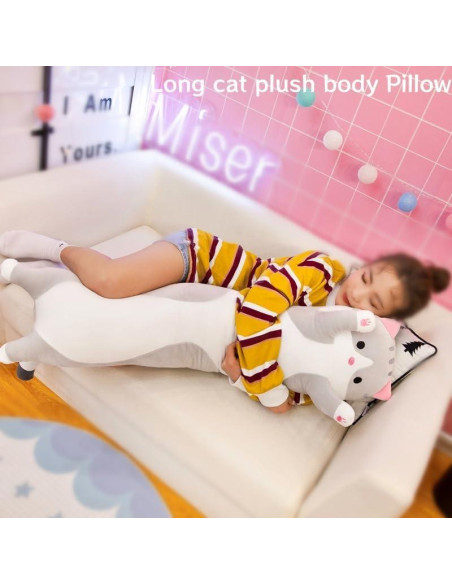 Almohada de Cuerpo de Gato de Peluche 110 cm Gris Genérico Almohada de Cuerpo de Gato de Peluche 110 cm Gris Genérico