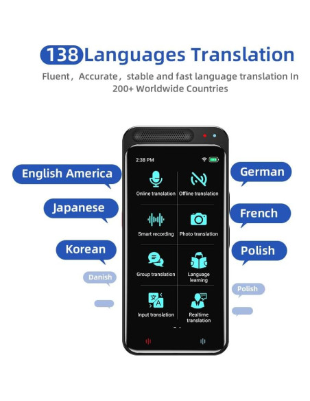 Traductor de Idiomas LTDNB Z9, 138 Idiomas, Pantalla 4.1"