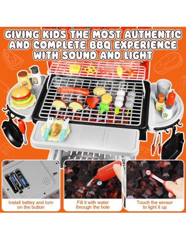 Set de Juego Parrilla BBQ Infantil Pickuparts 2 Capas Rojo