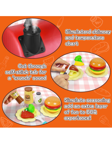 Set de Juego Parrilla BBQ Infantil Pickuparts 2 Capas Rojo
