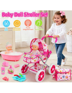 Juego de Carrito de Muñeca Qirtey con 20 Accesorios 31.75 cm 2