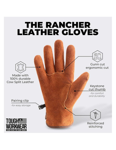 Guantes de Trabajo de Cuero 100% Vaca - Marrón M-L