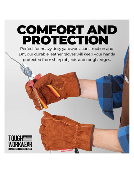 Guantes de Trabajo de Cuero 100% Vaca - Marrón M-L