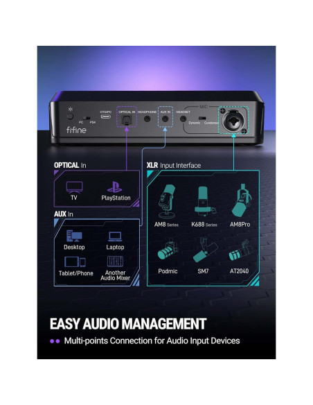 Mezclador de Audio Gaming Fifine SC8 - Sonido Surround 7.1