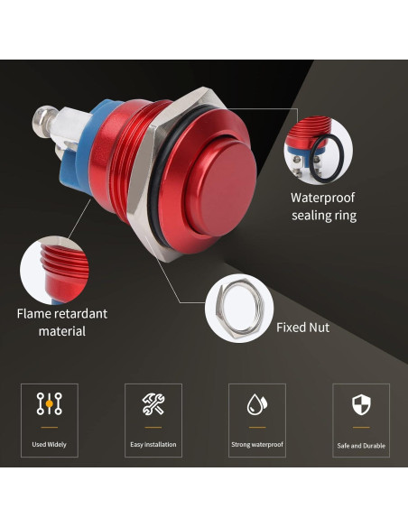 Interruptor de Botón Momentáneo STARELO 16mm Rojo 250V CA 5A