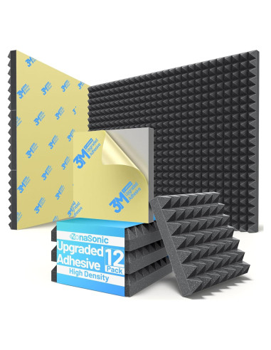 Paquete de 12 Paneles Acústicos Piramidales 7.62cm Negro