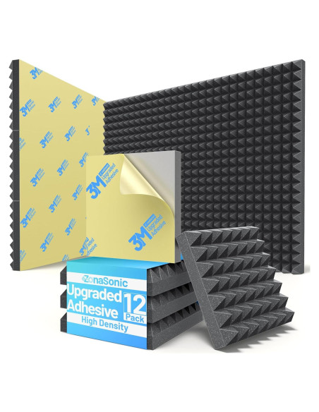 Paquete de 12 Paneles Acústicos Piramidales 7.62cm Negro Paquete de 12 Paneles Acústicos Piramidales 7.62cm Negro