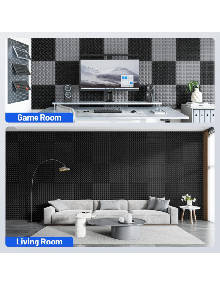 Paquete de 12 Paneles Acústicos Piramidales 7.62cm Negro Paquete de 12 Paneles Acústicos Piramidales 7.62cm Negro