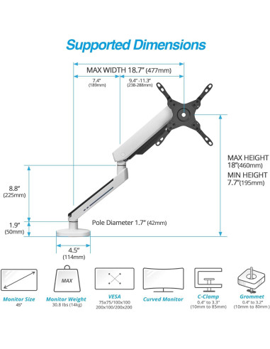 Soporte de Monitor Gaming RGB AVLT Blanco 27" a 45" Ajustable